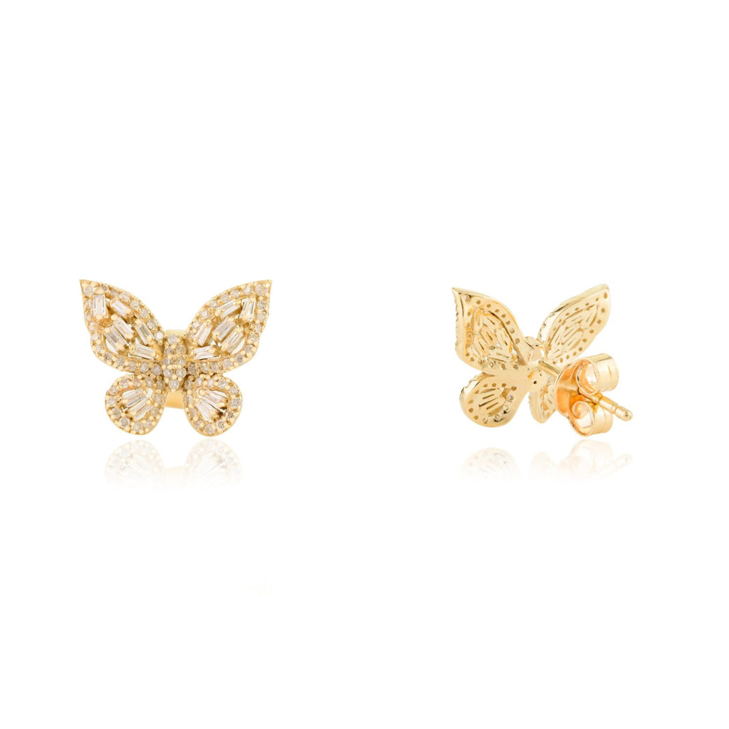 14K Yellow Gold Diamond Butterfly Stud Earrings Image