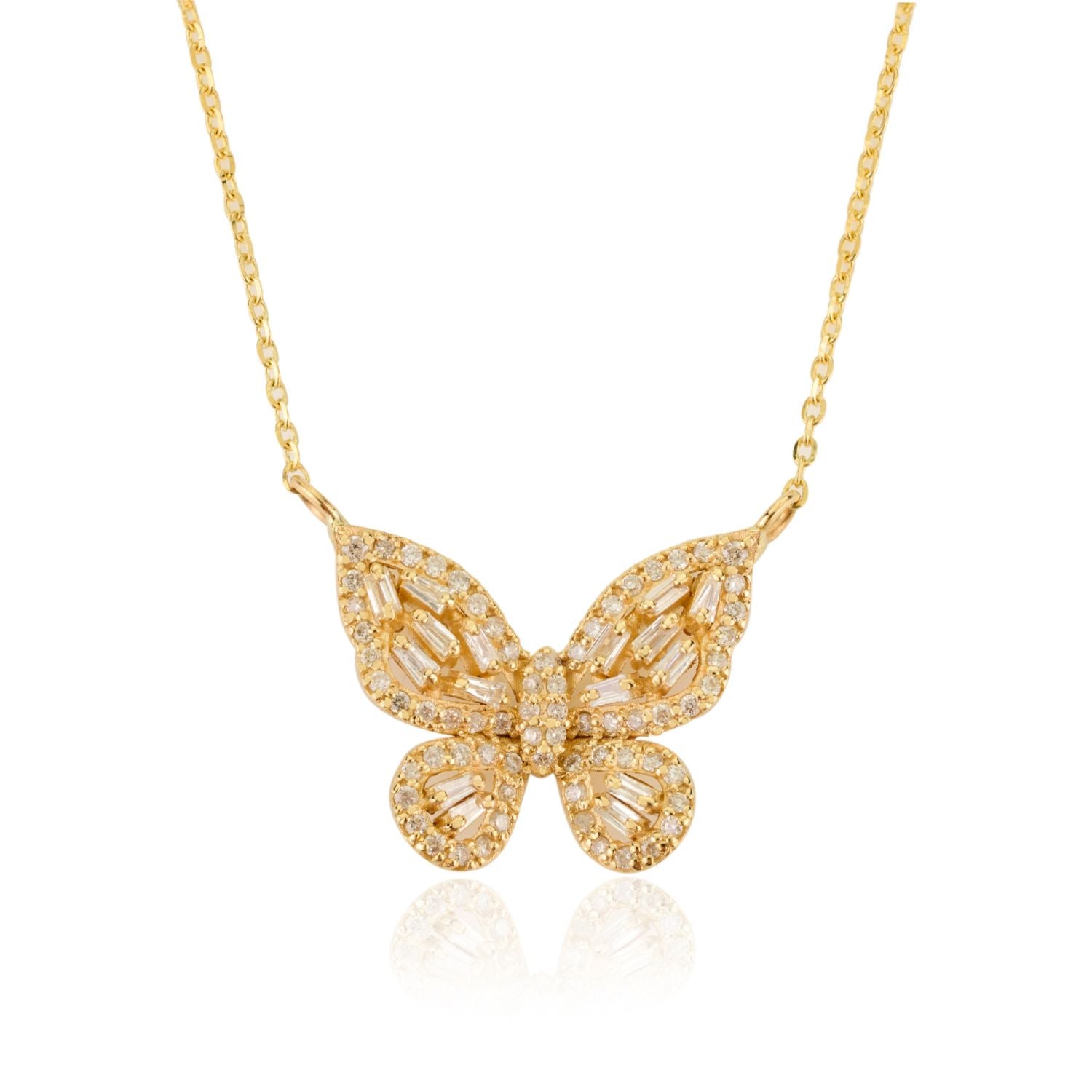 18K Yellow Gold Diamond Butterfly Pendant Necklace