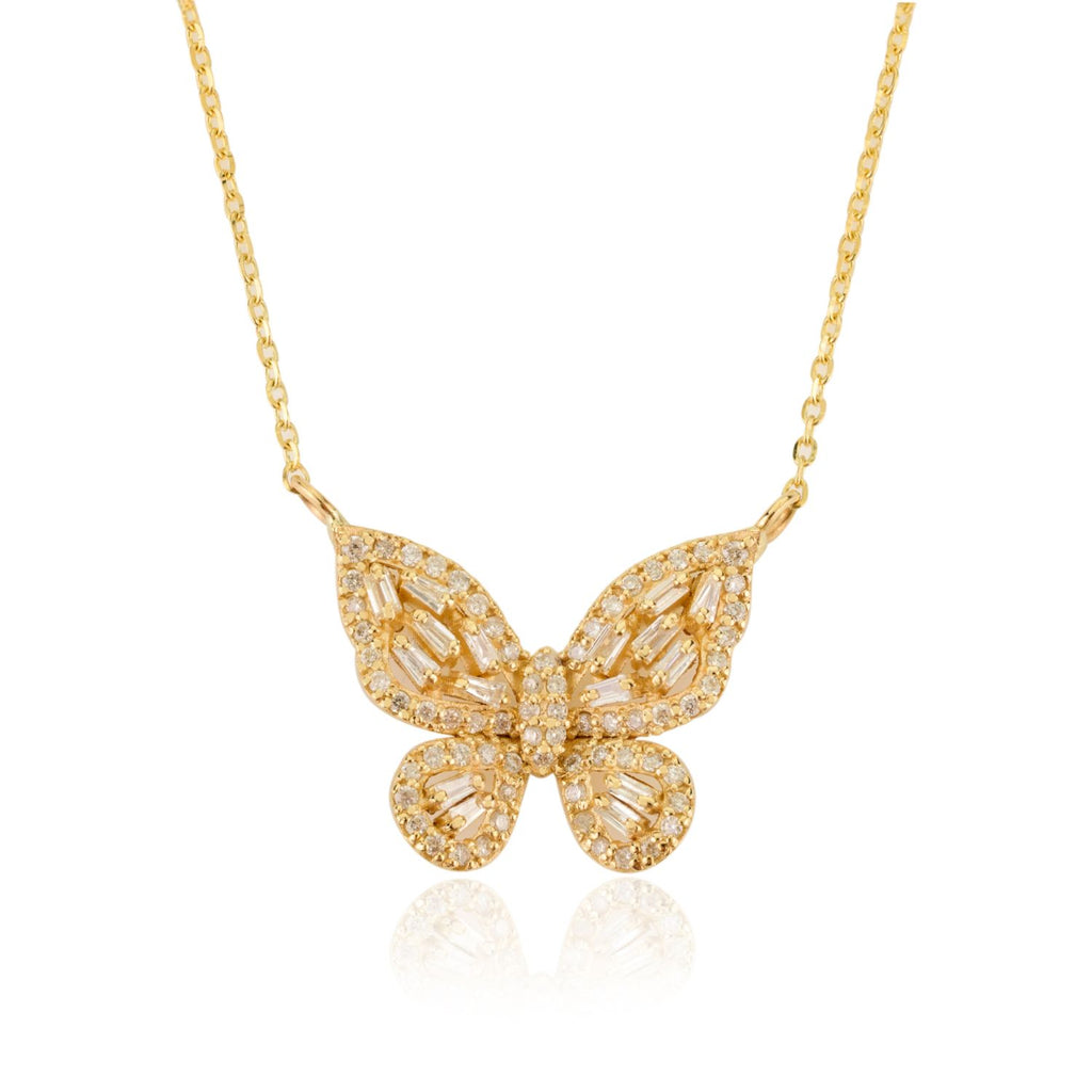 18K Yellow Gold Diamond Butterfly Pendant Necklace Image