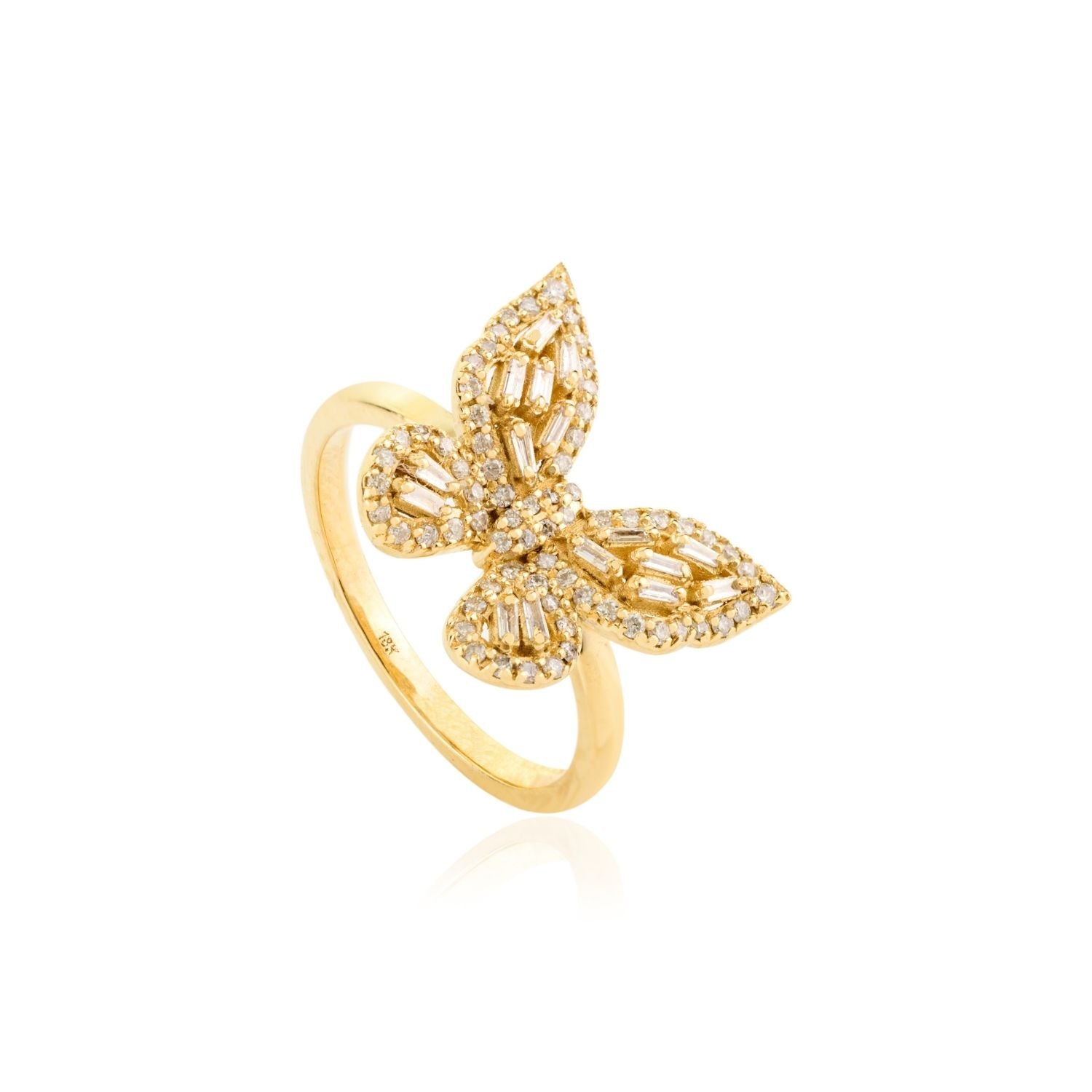 18K Yellow Gold Diamond Butterfly Ring
