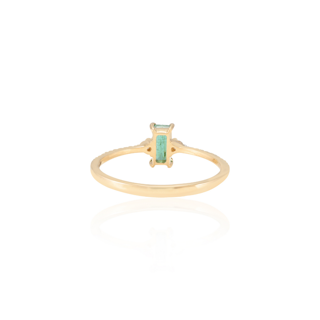 14K Baguette Shape Emerald and Diamond Ring Image