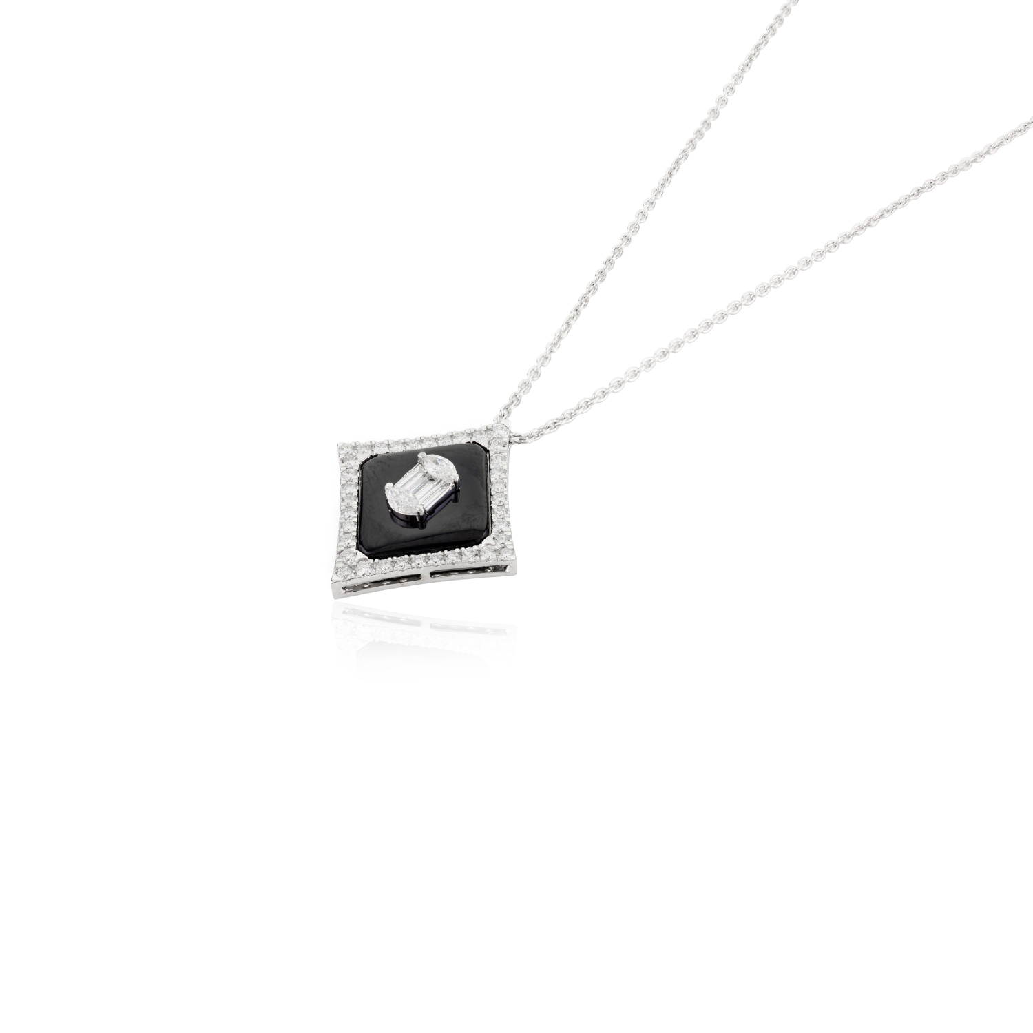 18K Art Deco Inspired Black Onyx Diamond Pendant Necklace