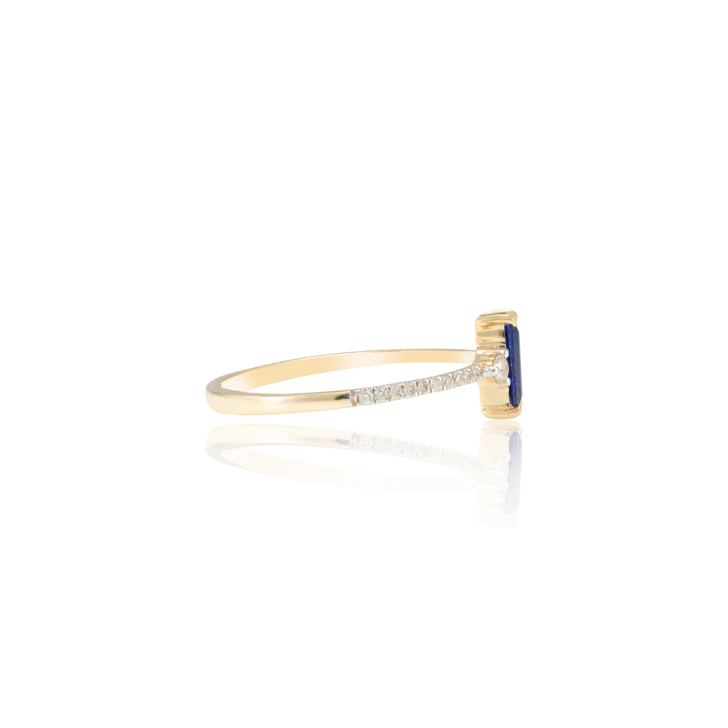 14K Baguette Shape Blue Sapphire and Diamond Ring Image