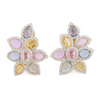 14K Yellow Gold Floral Multi Sapphire Diamond Earrings Thumbnail