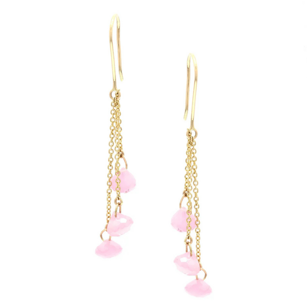 18K Gold Droplets Pink Sapphire Dangle Earrings Image