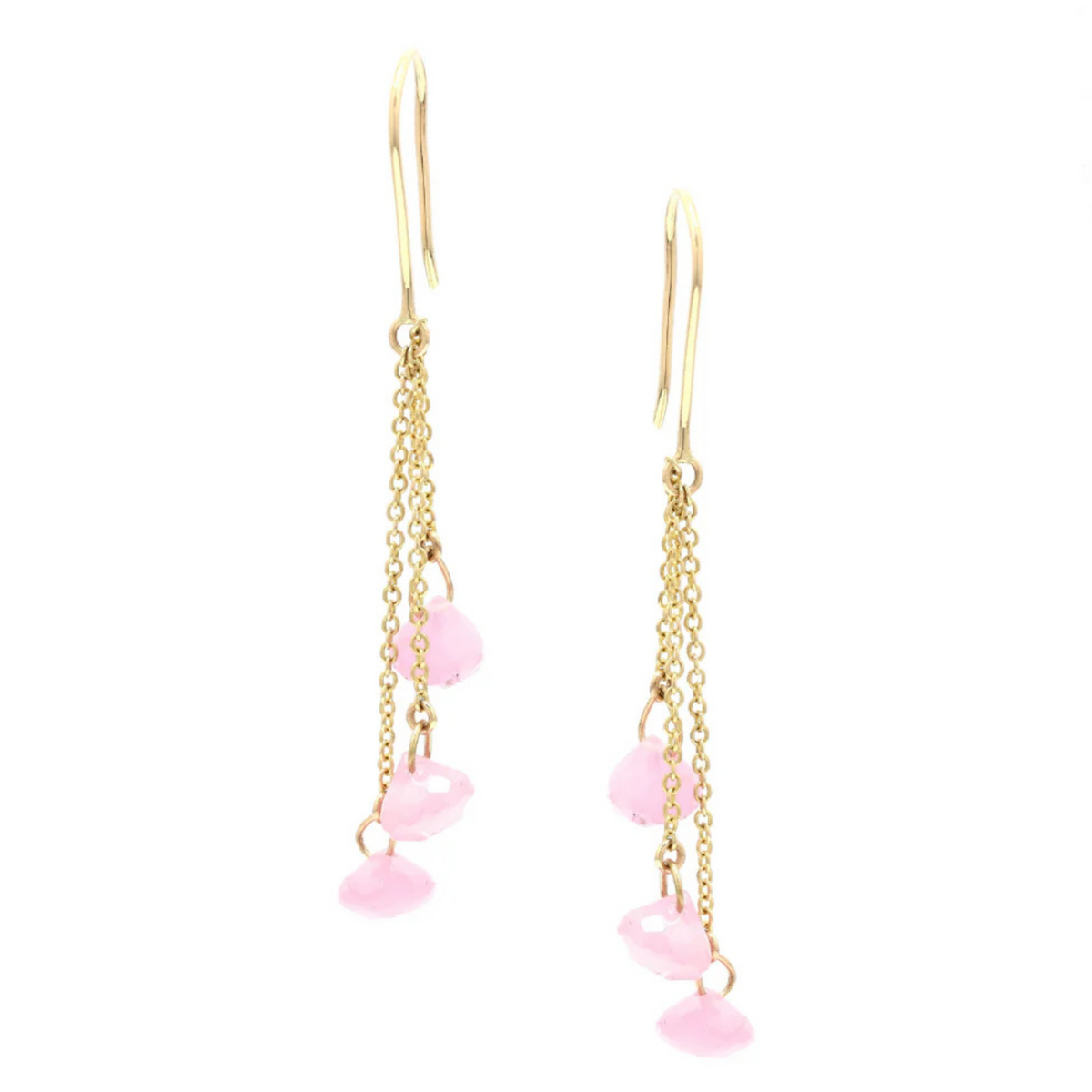 18K Gold Droplets Pink Sapphire Dangle Earrings