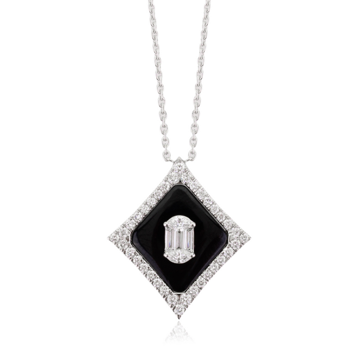 18K Art Deco Inspired Black Onyx Diamond Pendant Necklace