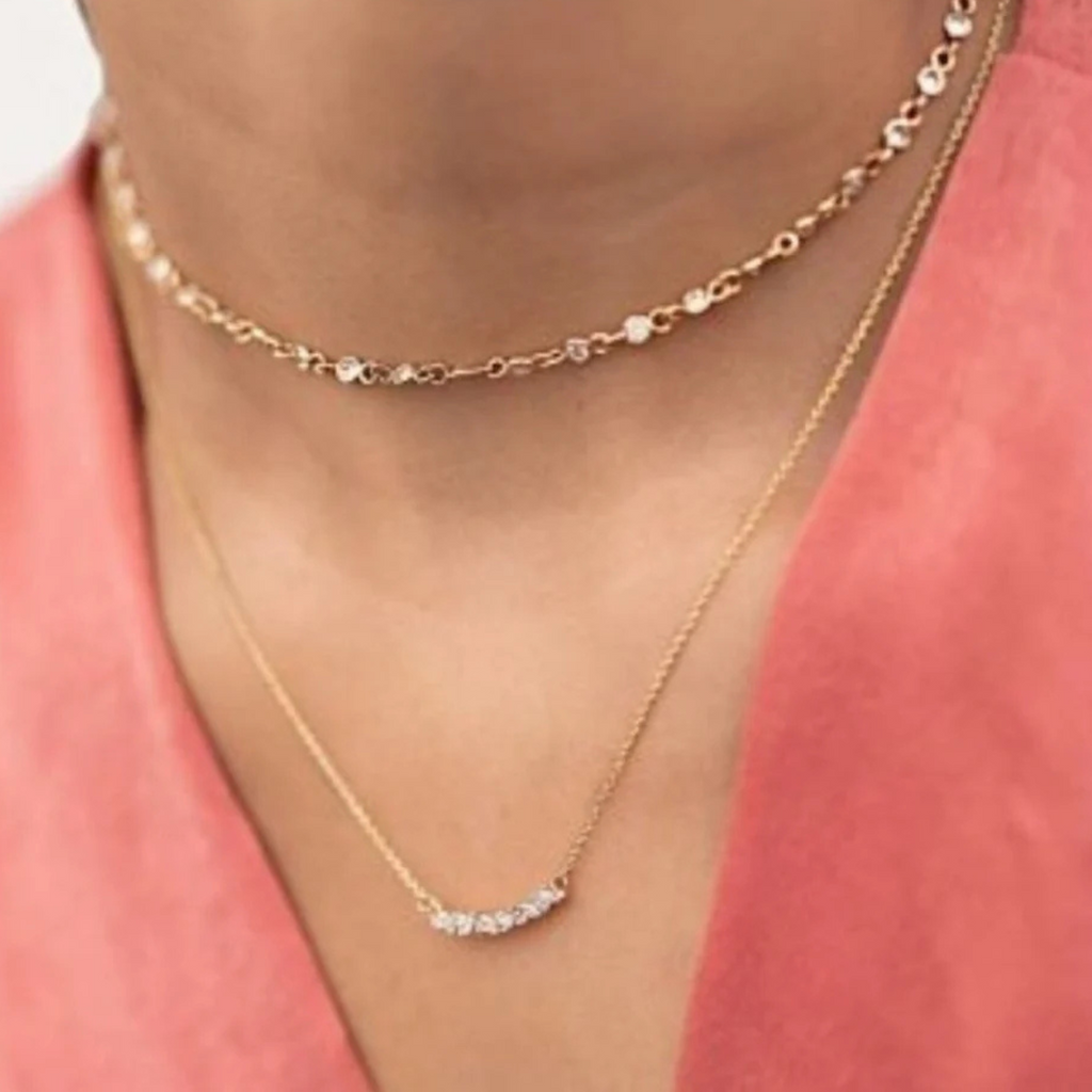 14K Diamond Bar Pendant Necklace Image