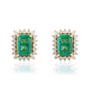 18K Gold Emerald Halo Diamond Stud Earrings Thumbnail