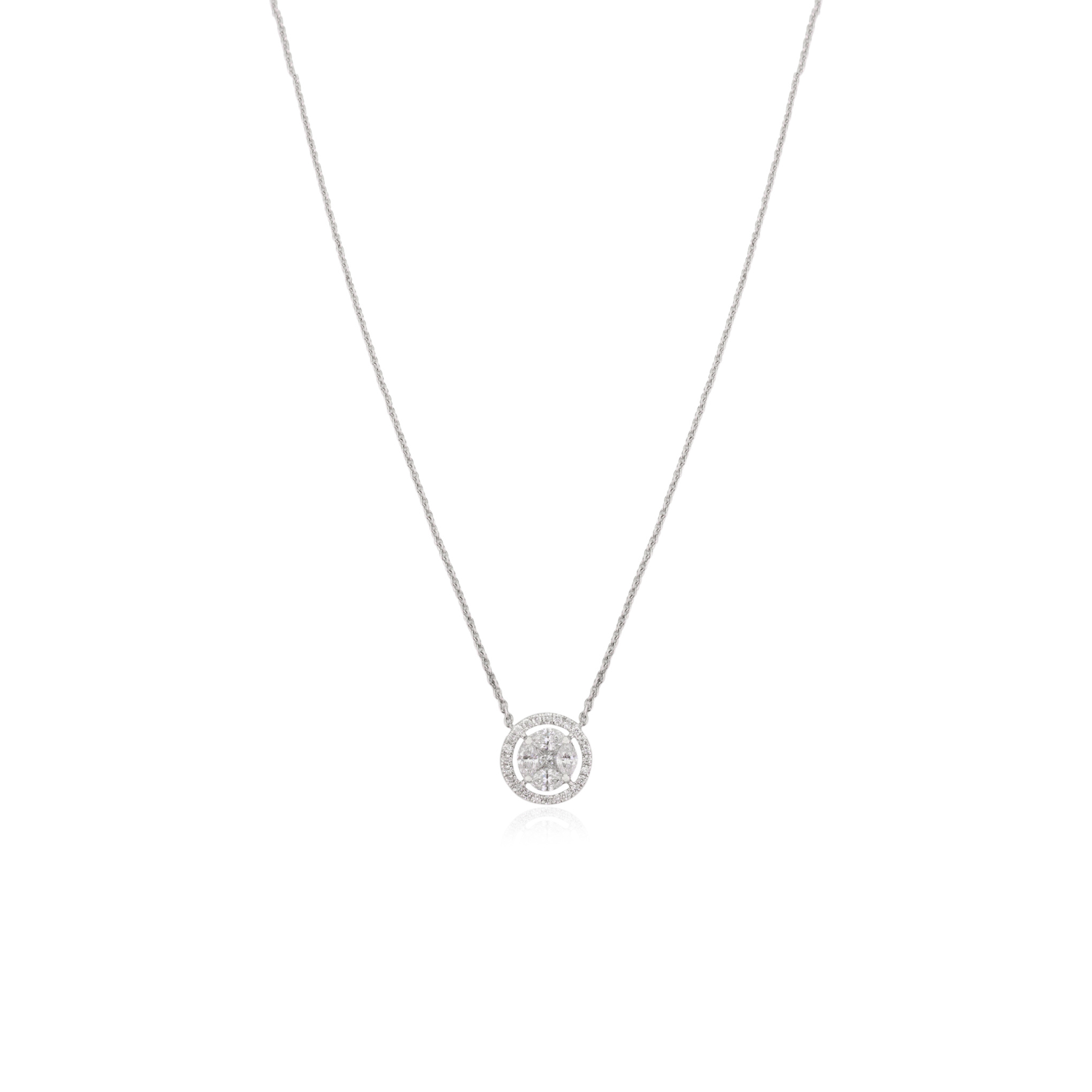 18K White Gold Brilliant Diamond Halo Pendant Necklace