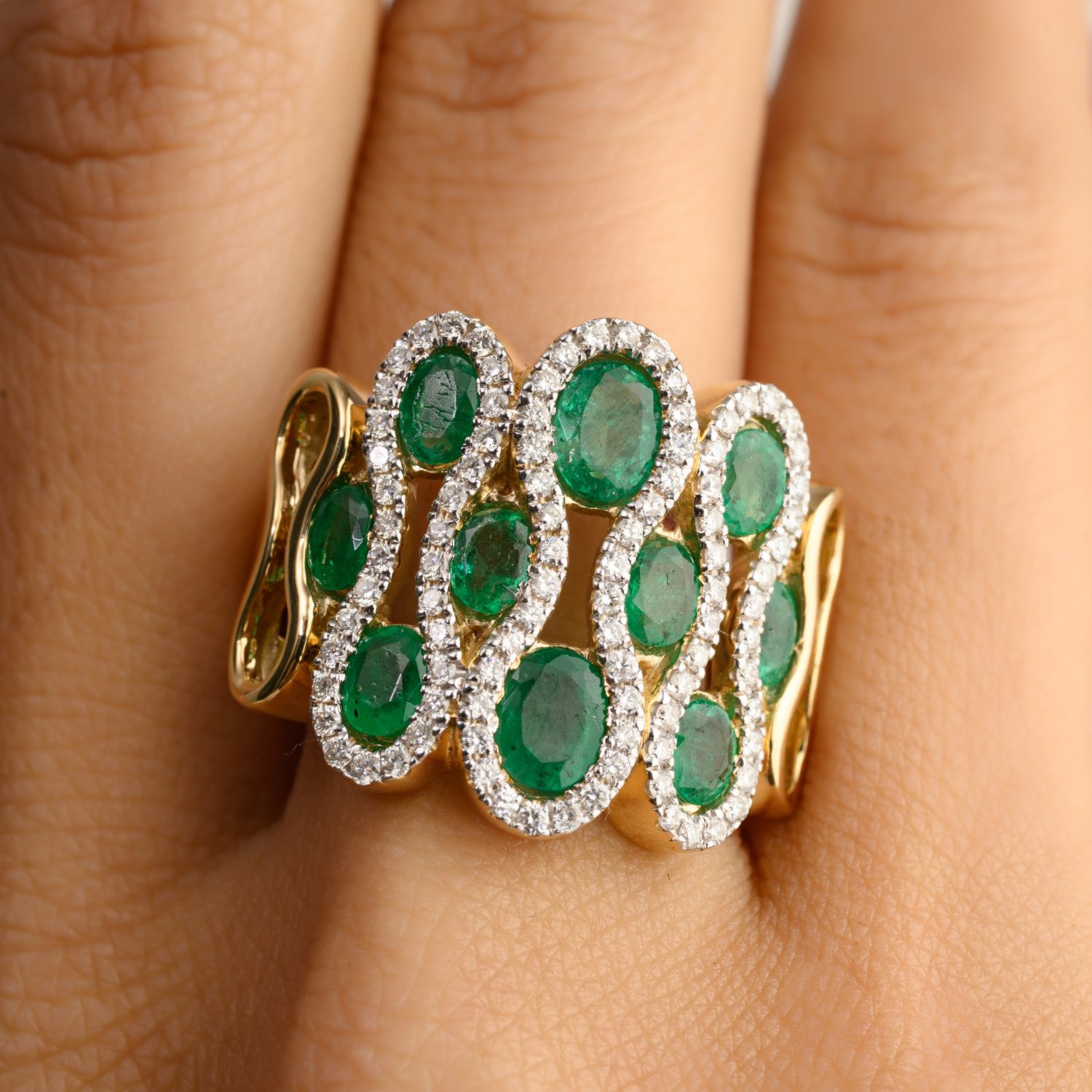 14K Solid Yellow Gold 2.16 Carat Emerald Diamond Cluster Ring - vrjewels-us