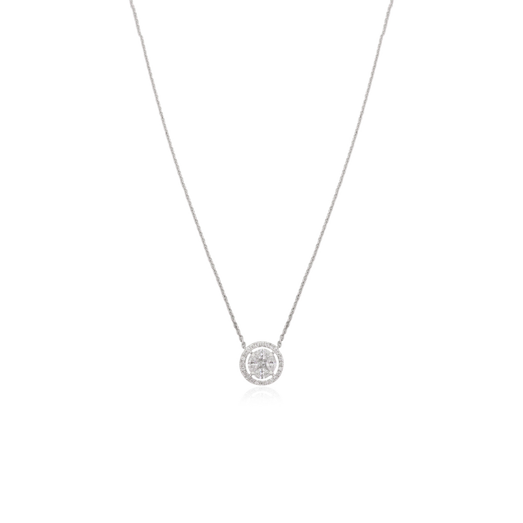 18K White Gold Brilliant Diamond Halo Pendant Necklace Image