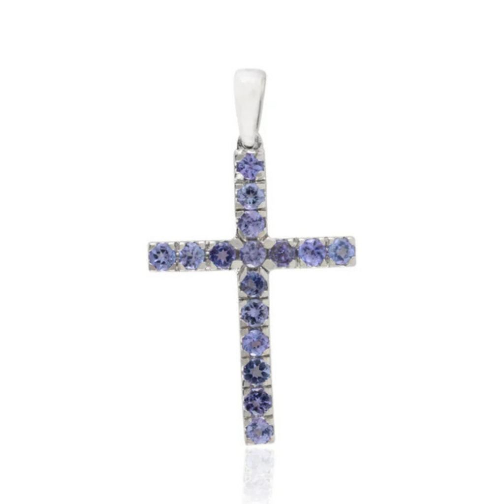 18K Gold Round Tanzanite Cross Pendant Image