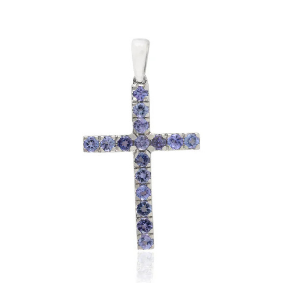 18K Gold Round Tanzanite Cross Pendant