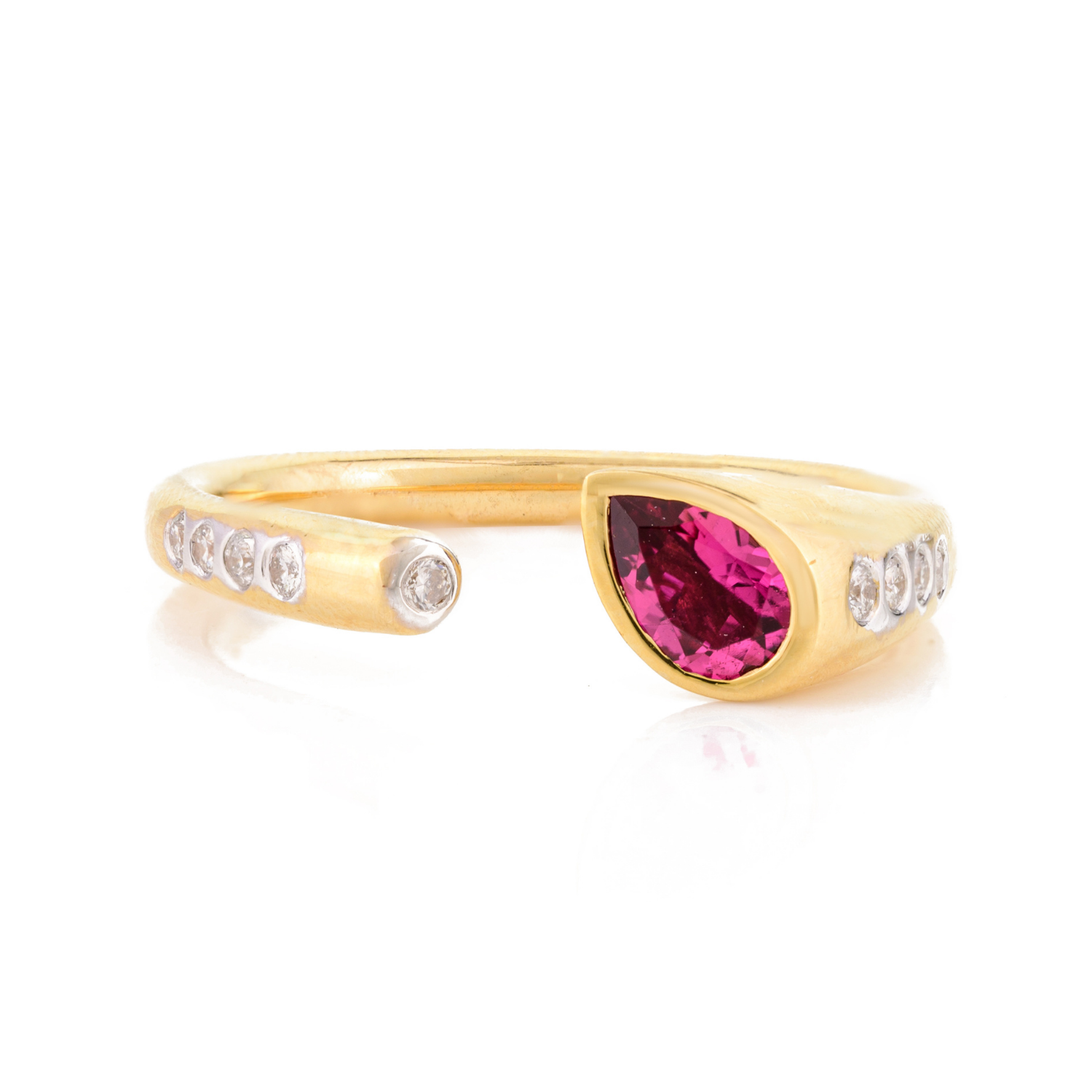 14K Solid Yellow Gold Modernist Pear Cut Ruby Open Ring - vrjewels-us