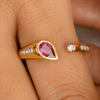 14K Solid Yellow Gold Modernist Pear Cut Ruby Open Ring Thumbnail