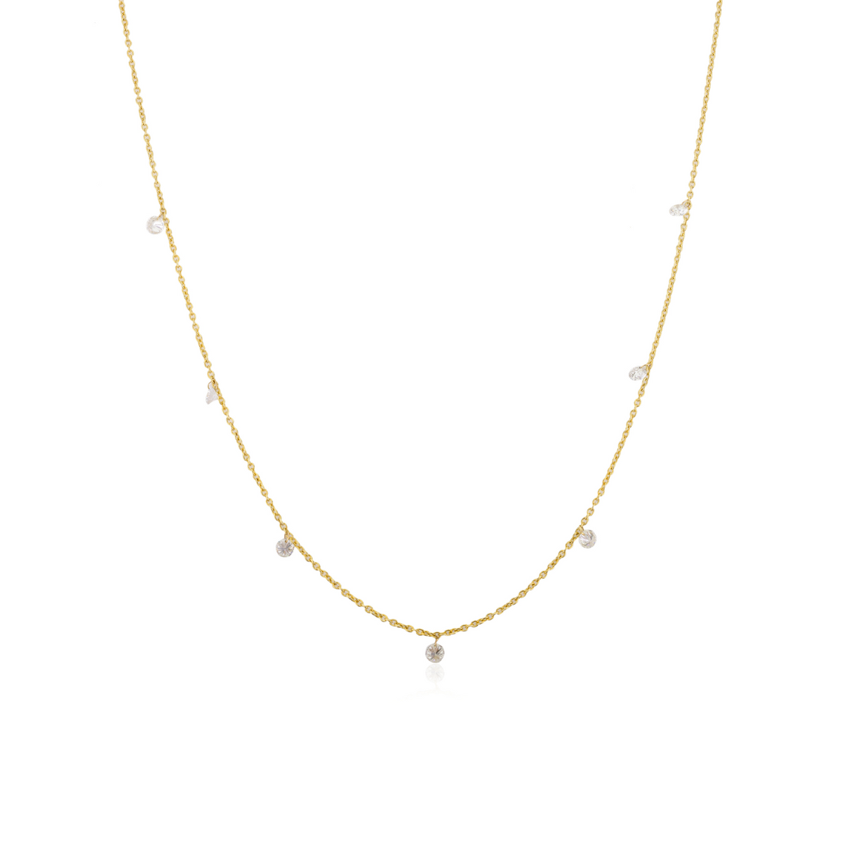 18K Gold Dewdrop Natural Diamond by the Yard Chain Necklace