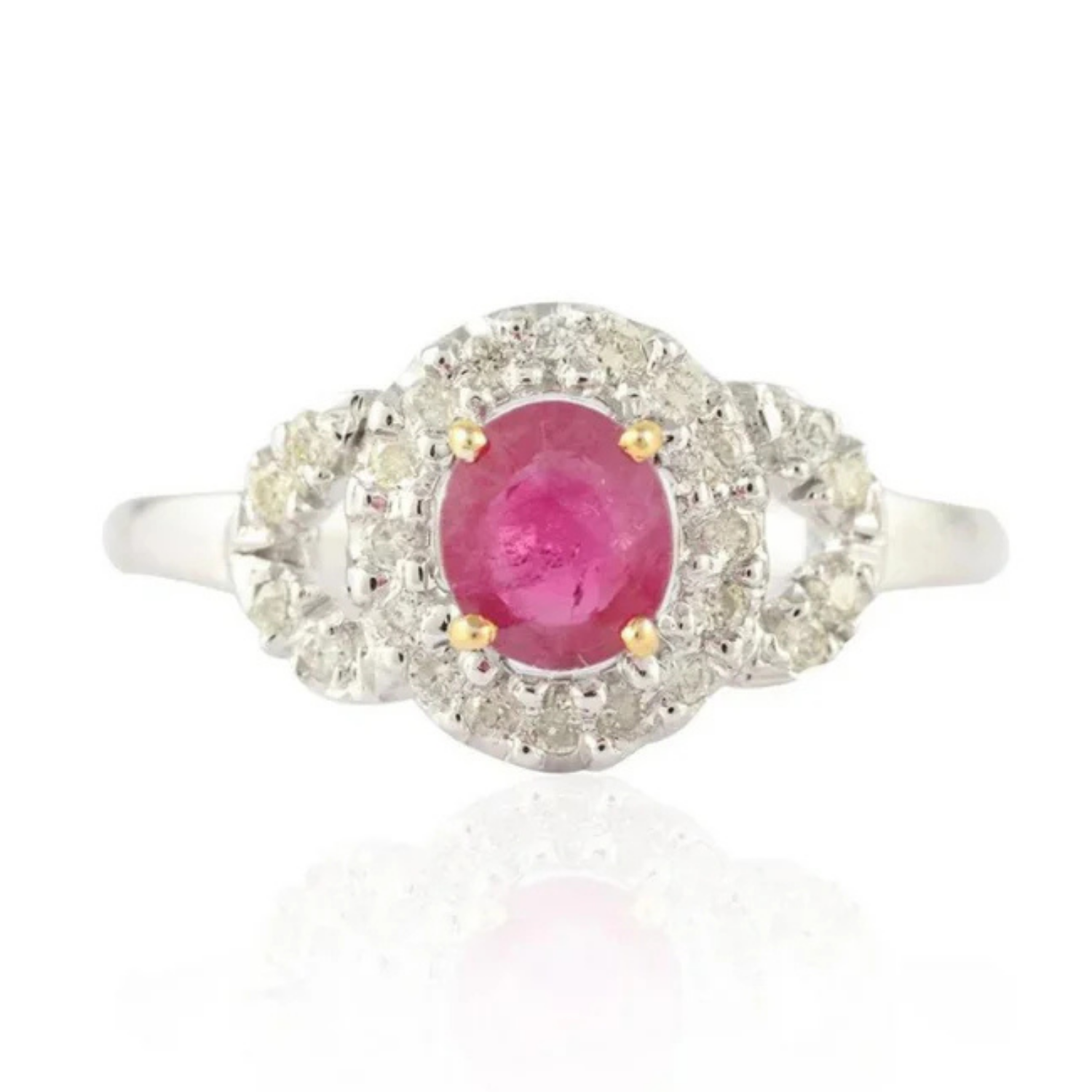 14K White Gold Ruby And Diamond Statement Ring