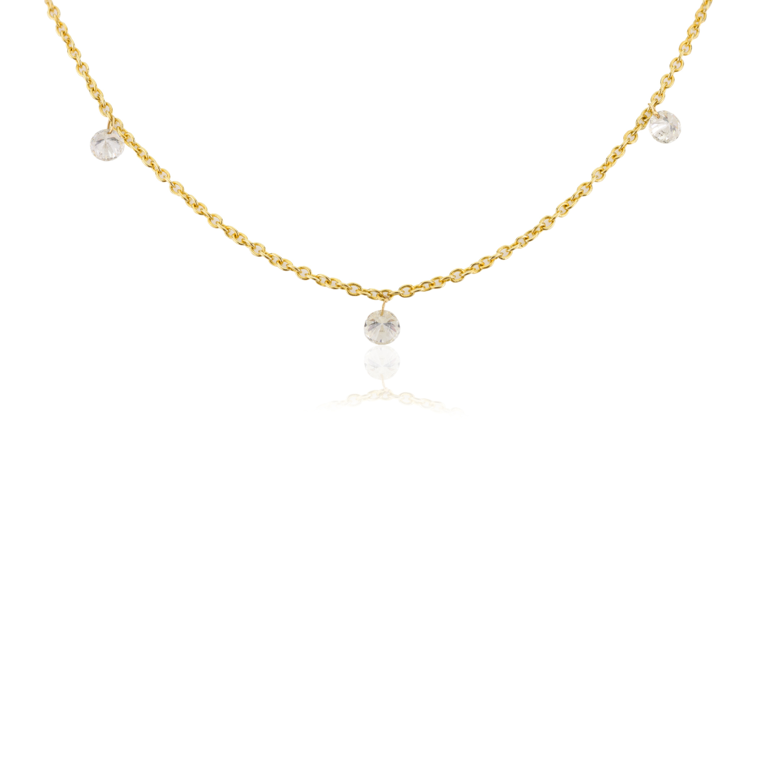 18K Gold Dewdrop Natural Diamond by the Yard Chain Necklace