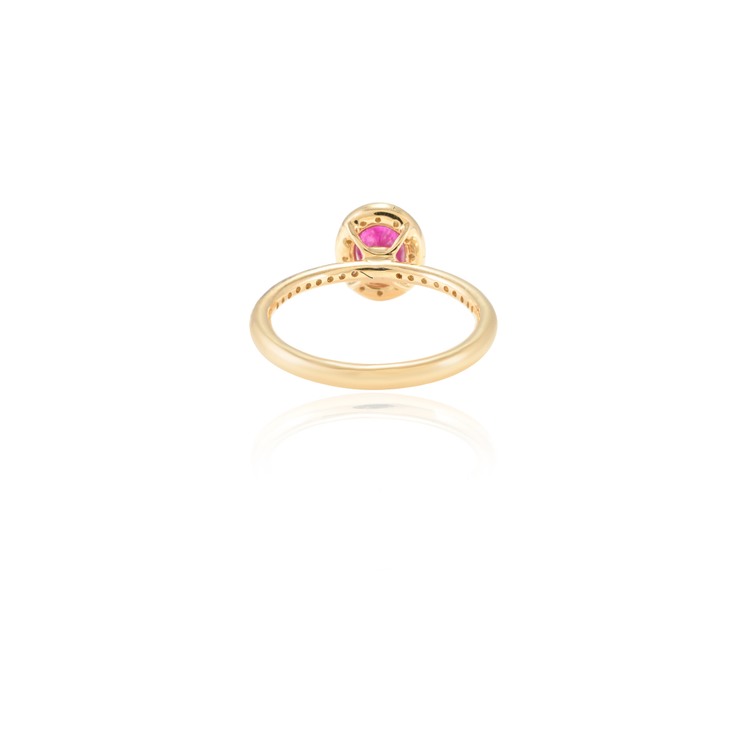 14K Gold Oval Ruby and Halo Diamond Ring