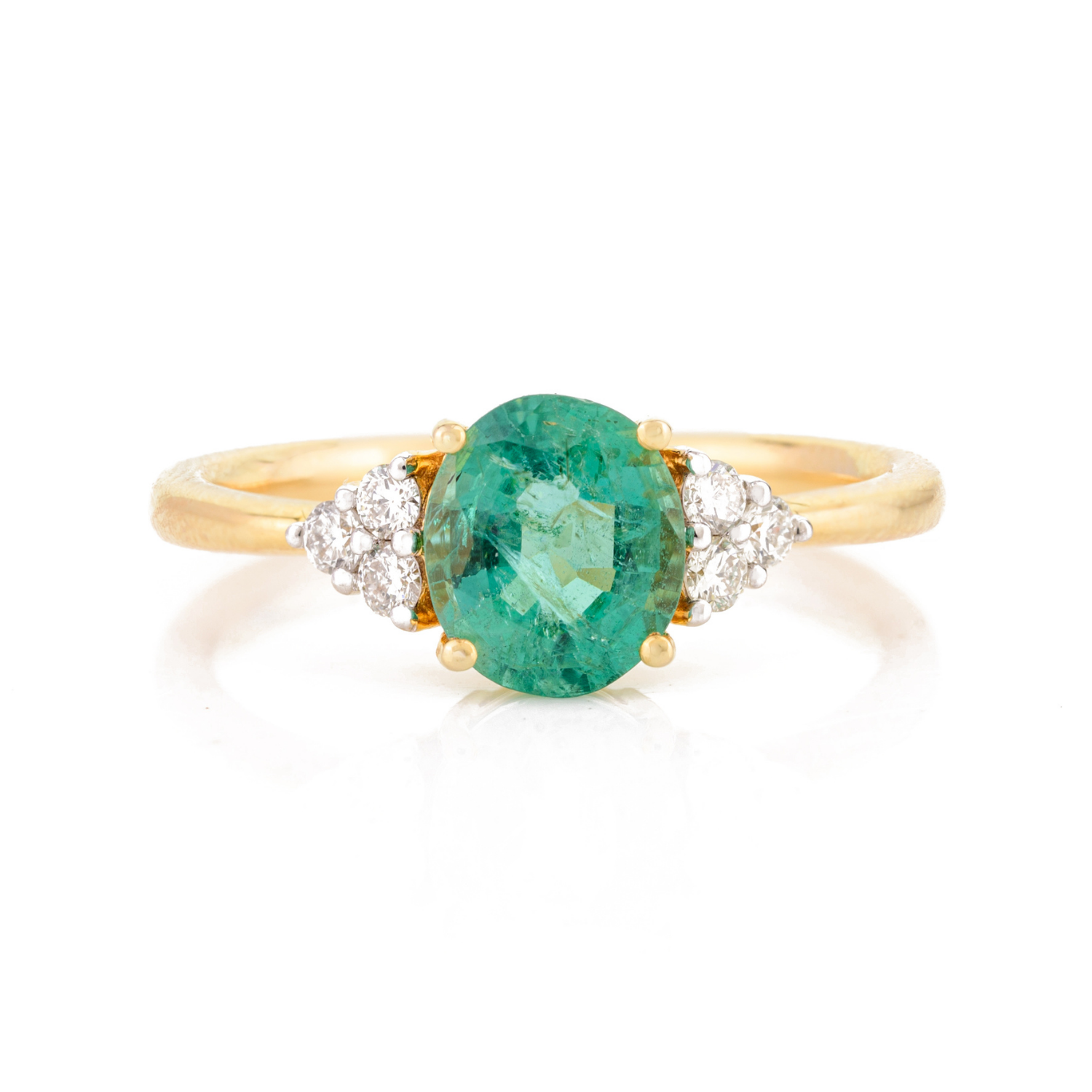 14K Solid Yellow Gold Emerald Diamond Statement Ring - vrjewels-us