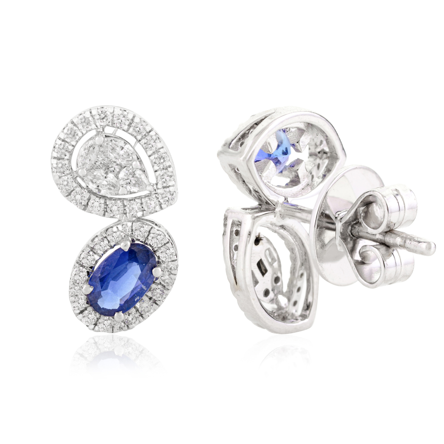 18K White Gold Blue Sapphire Diamond Statement Earrings