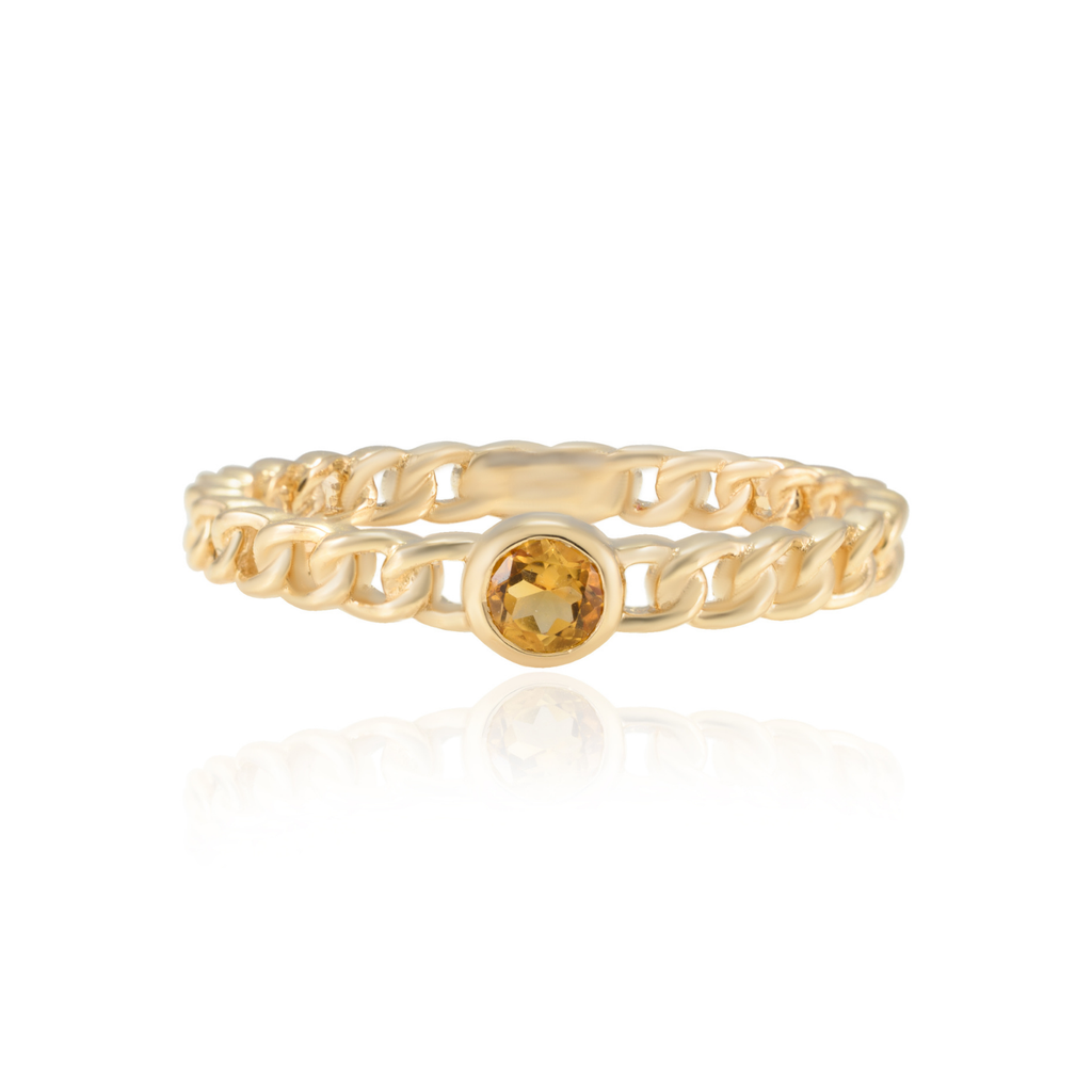 14K Gold Round Citrine Chain Ring Image