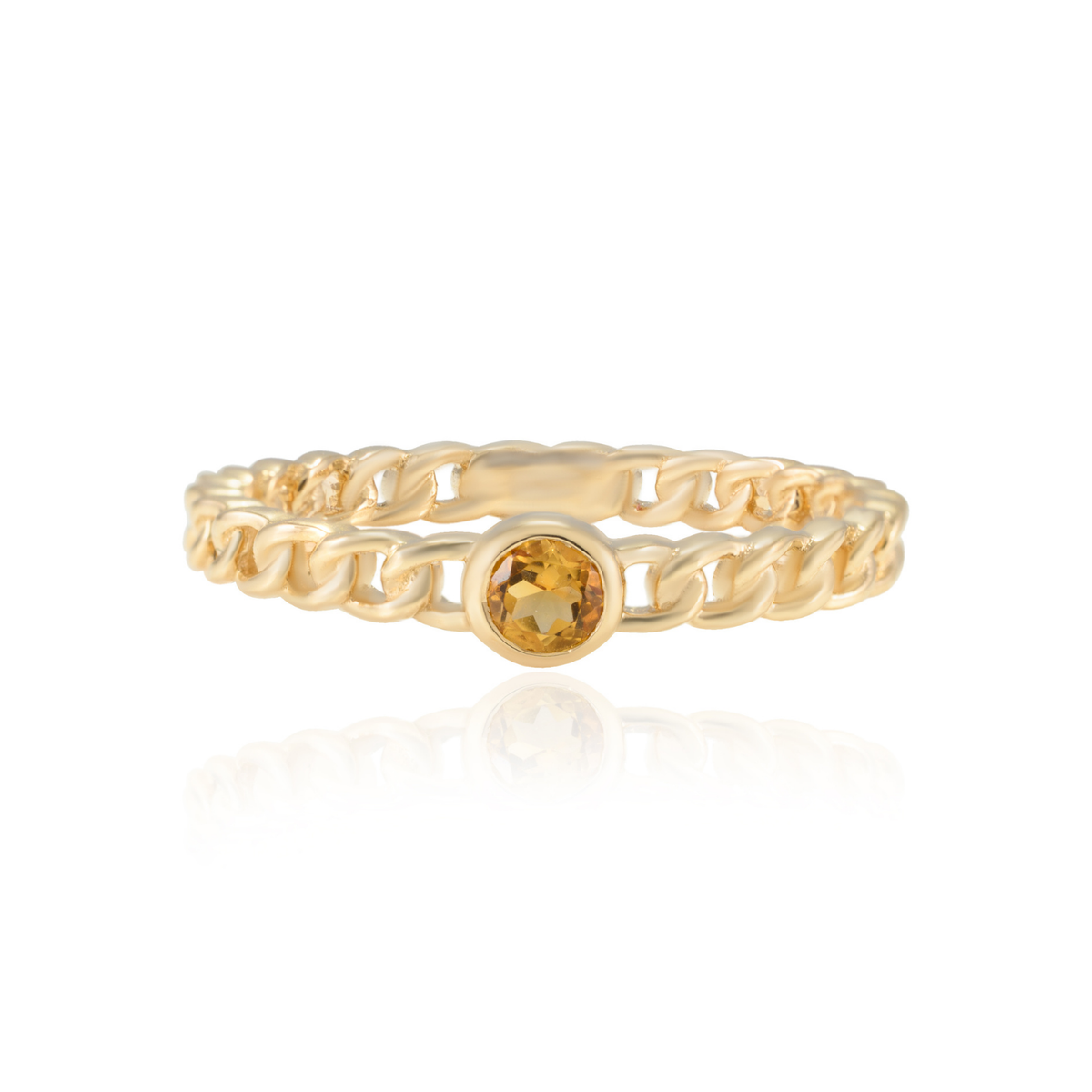 14K Gold Round Citrine Chain Ring