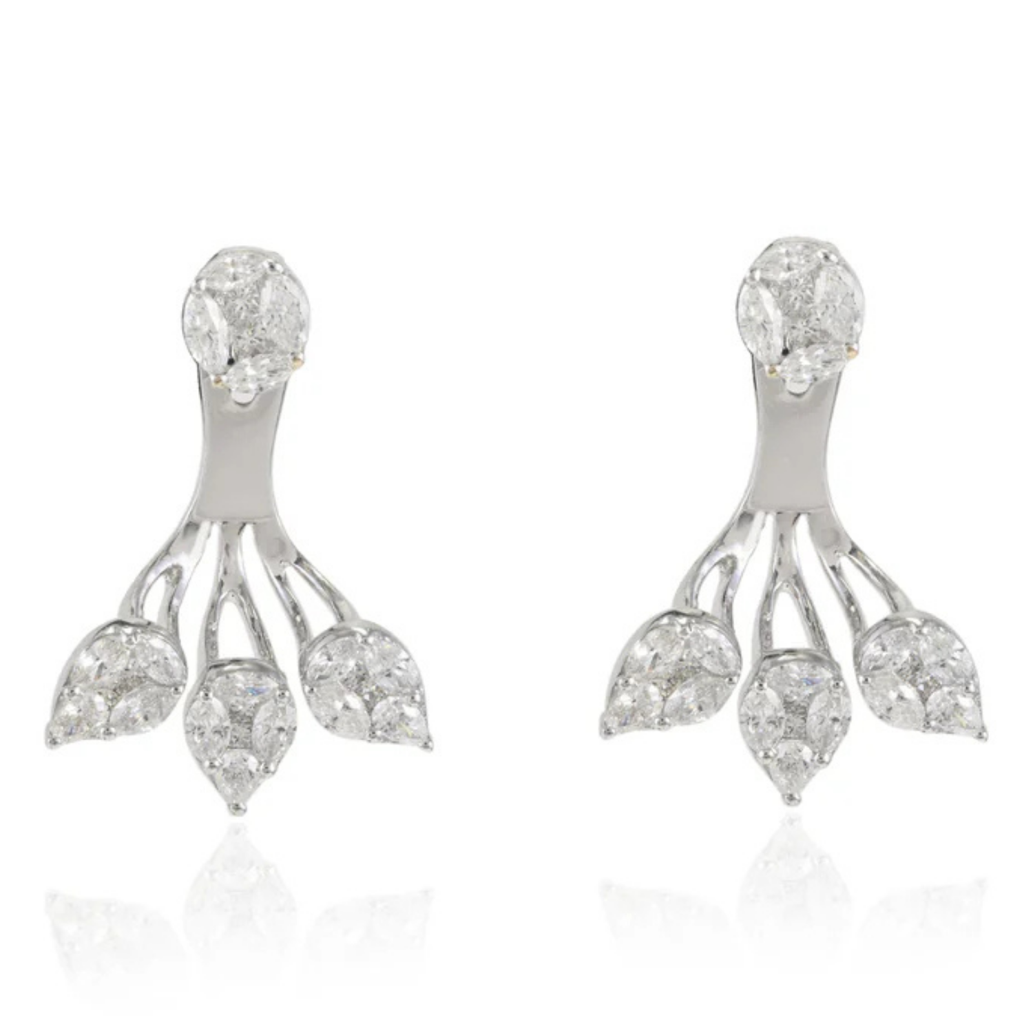 18K Gold Natural Diamond Ear Jacket Earrings