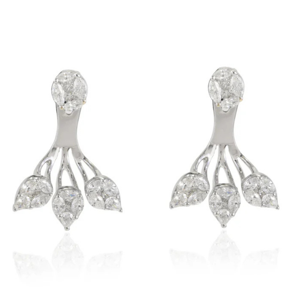 18K Gold Natural Diamond Ear Jacket Earrings Image