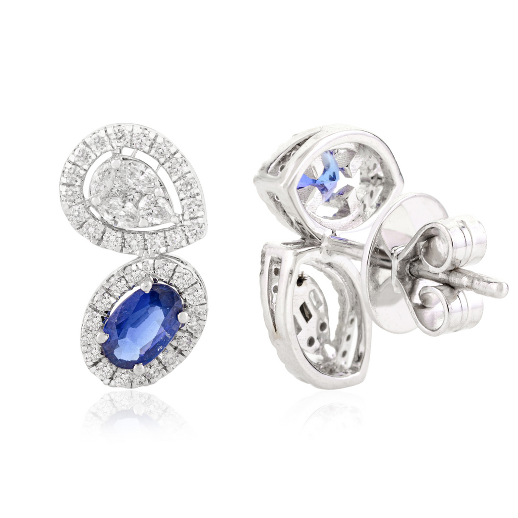 18K White Gold Blue Sapphire Diamond Statement Earrings Image