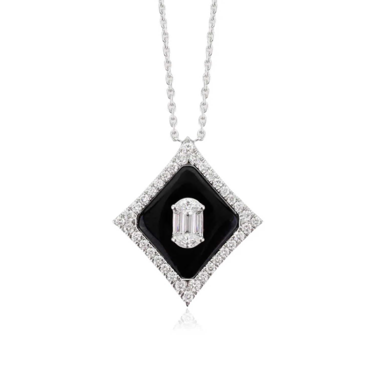 18K Art Deco Inspired Black Onyx Diamond Pendant Necklace