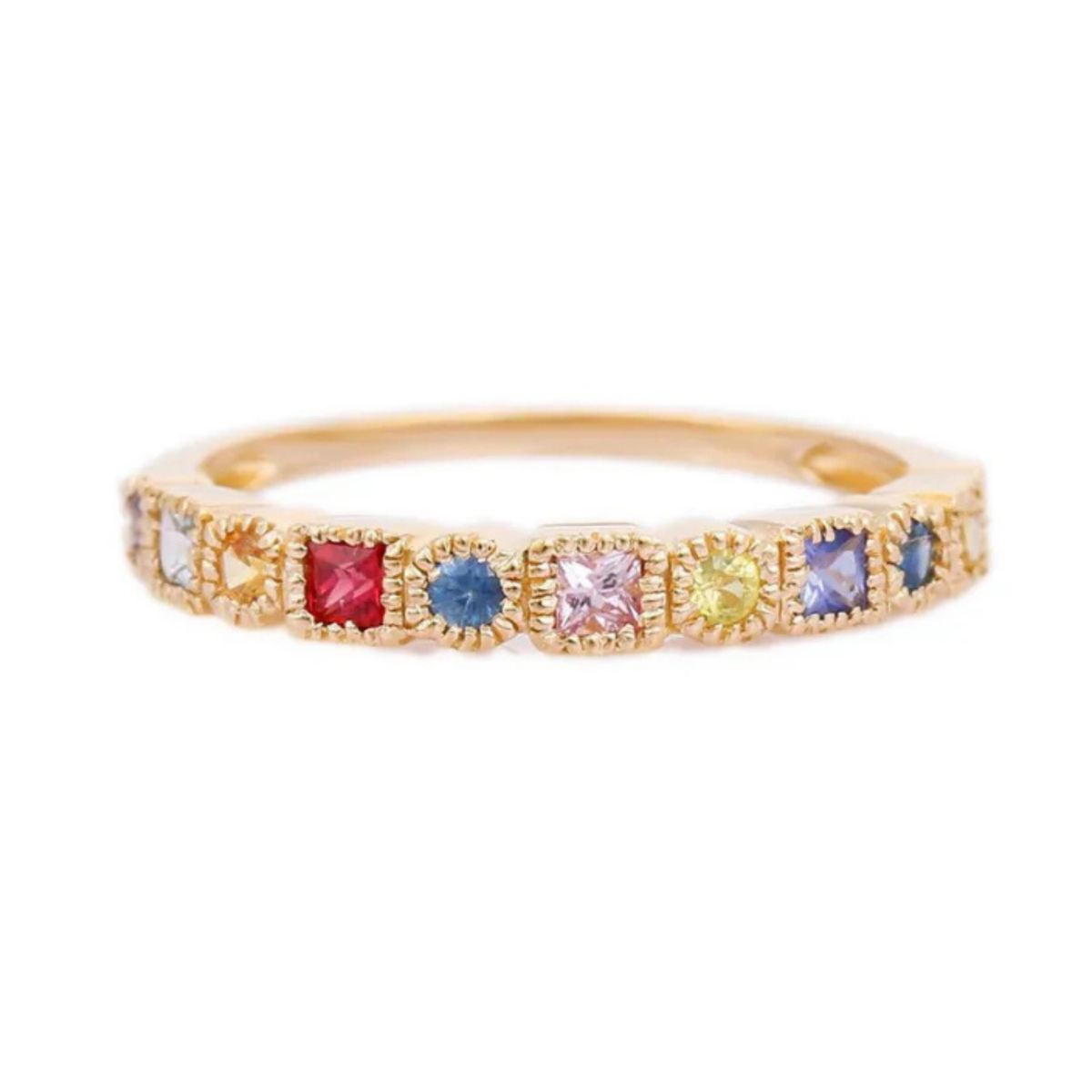 18K Gold Rainbow Sapphire Ring