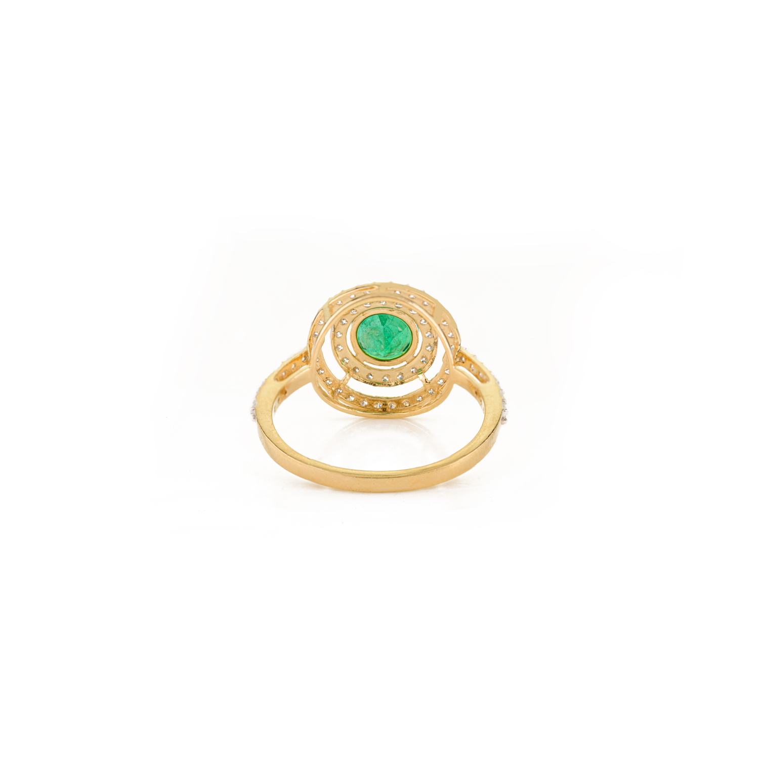 18K Yellow Gold Emerald Double Halo Diamond Ring