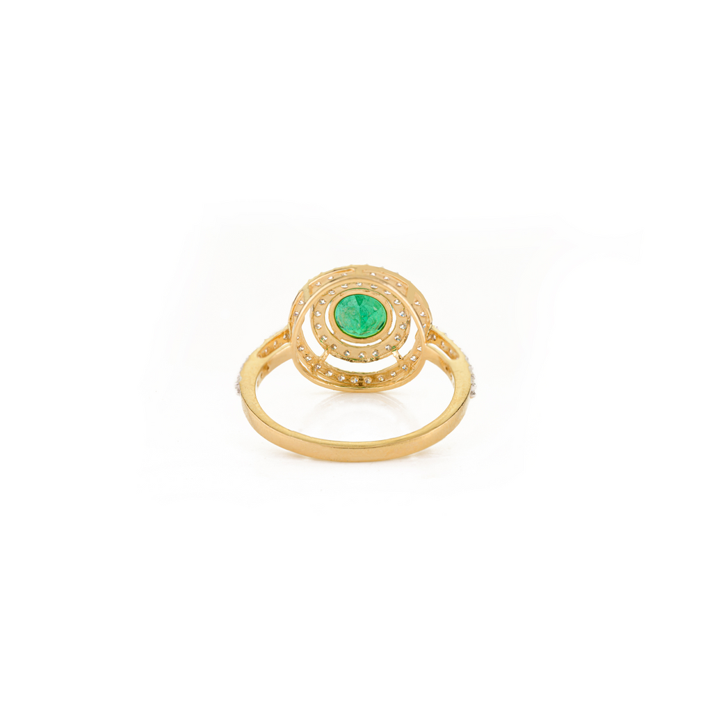 18K Yellow Gold Emerald Double Halo Diamond Ring Image
