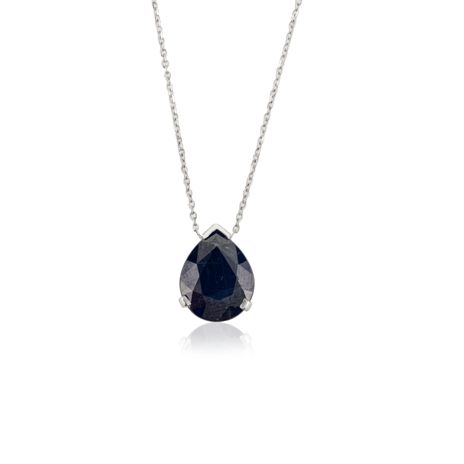 18K Solid Gold Blue Sapphire Pendant Necklace