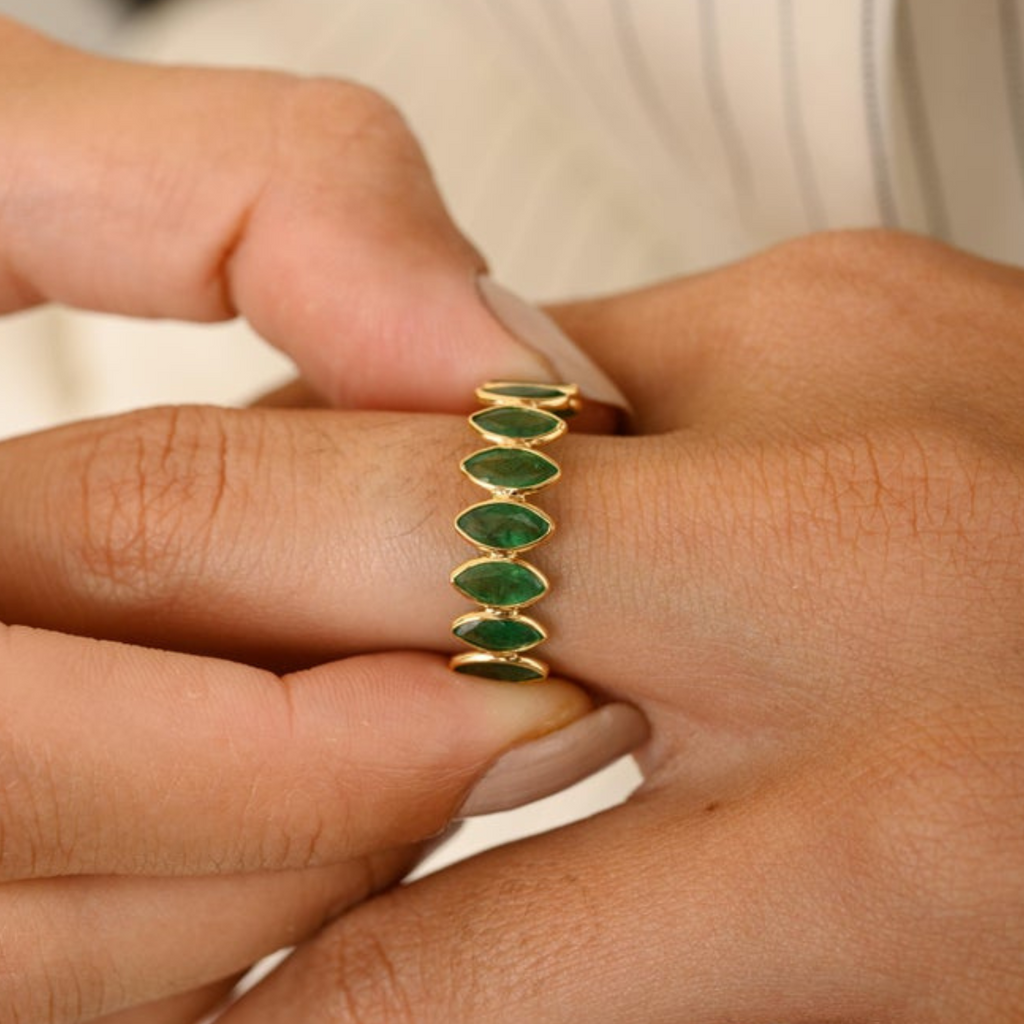 Stackable 18K Emerald Half Eternity Band Ring Image