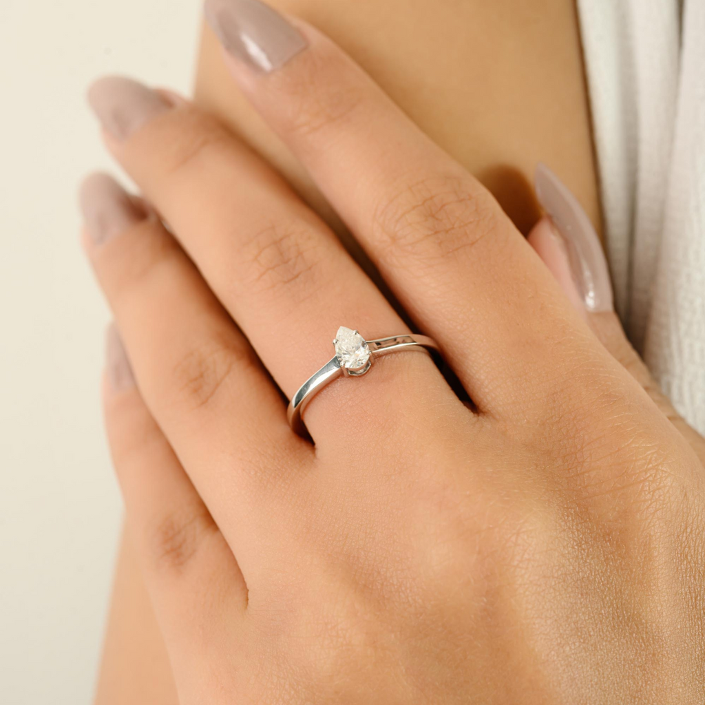 Certified Pear‑Cut Natural Diamond Solitaire Ring in 14K Image