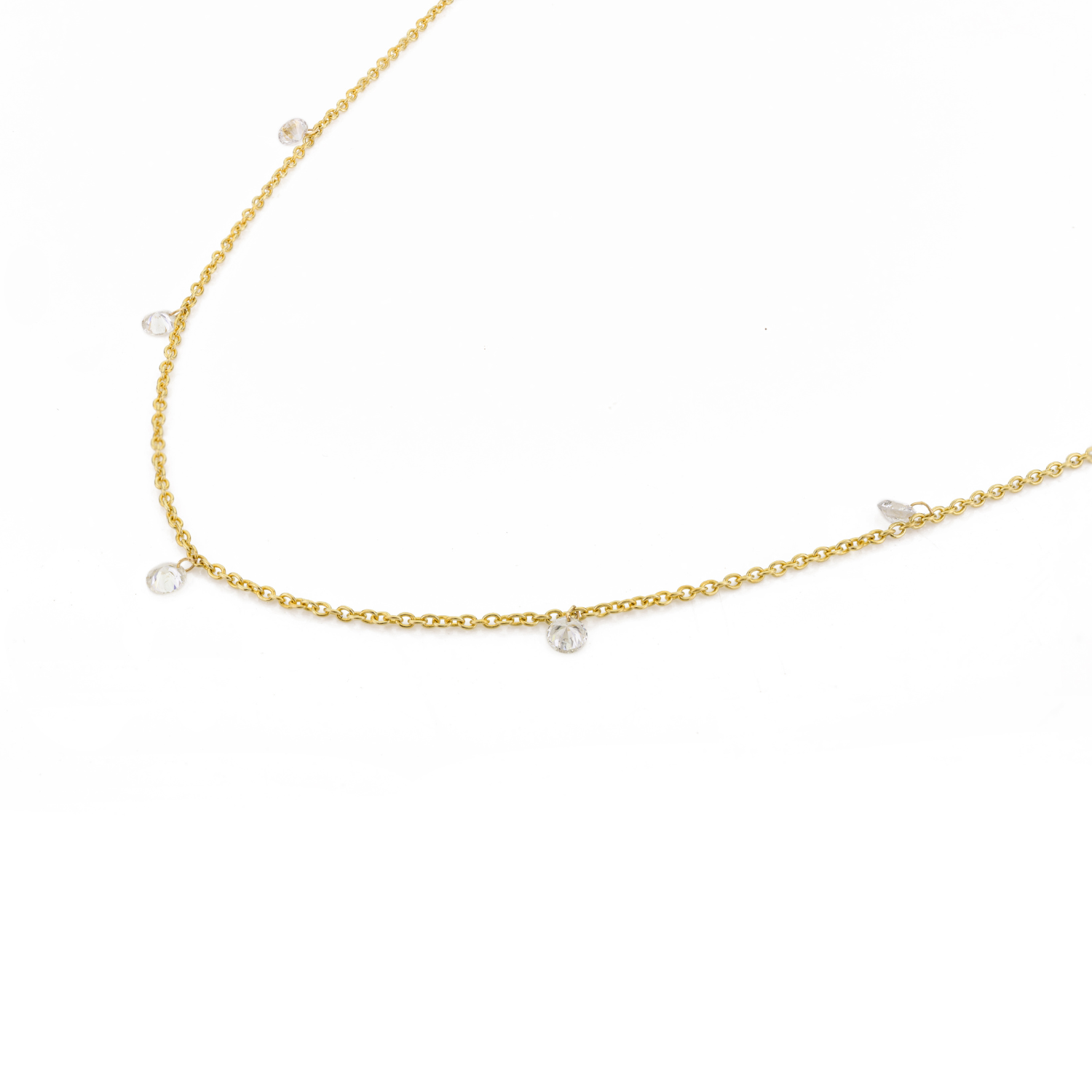 18K Gold Dewdrop Natural Diamond by the Yard Chain Necklace