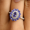 18K Solid White Gold Tanzanite Diamond Statement Ring Thumbnail