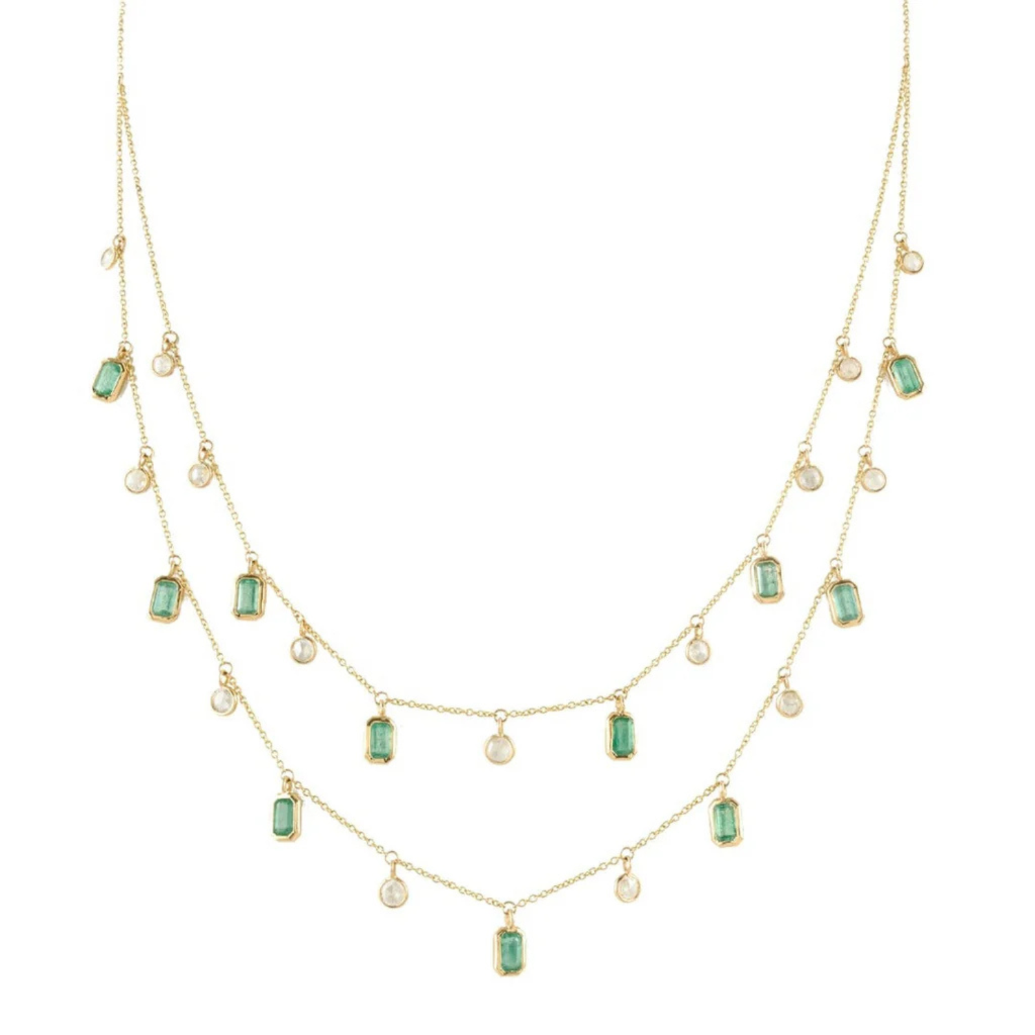 18K Emerald and Diamond Station Charm Necklace