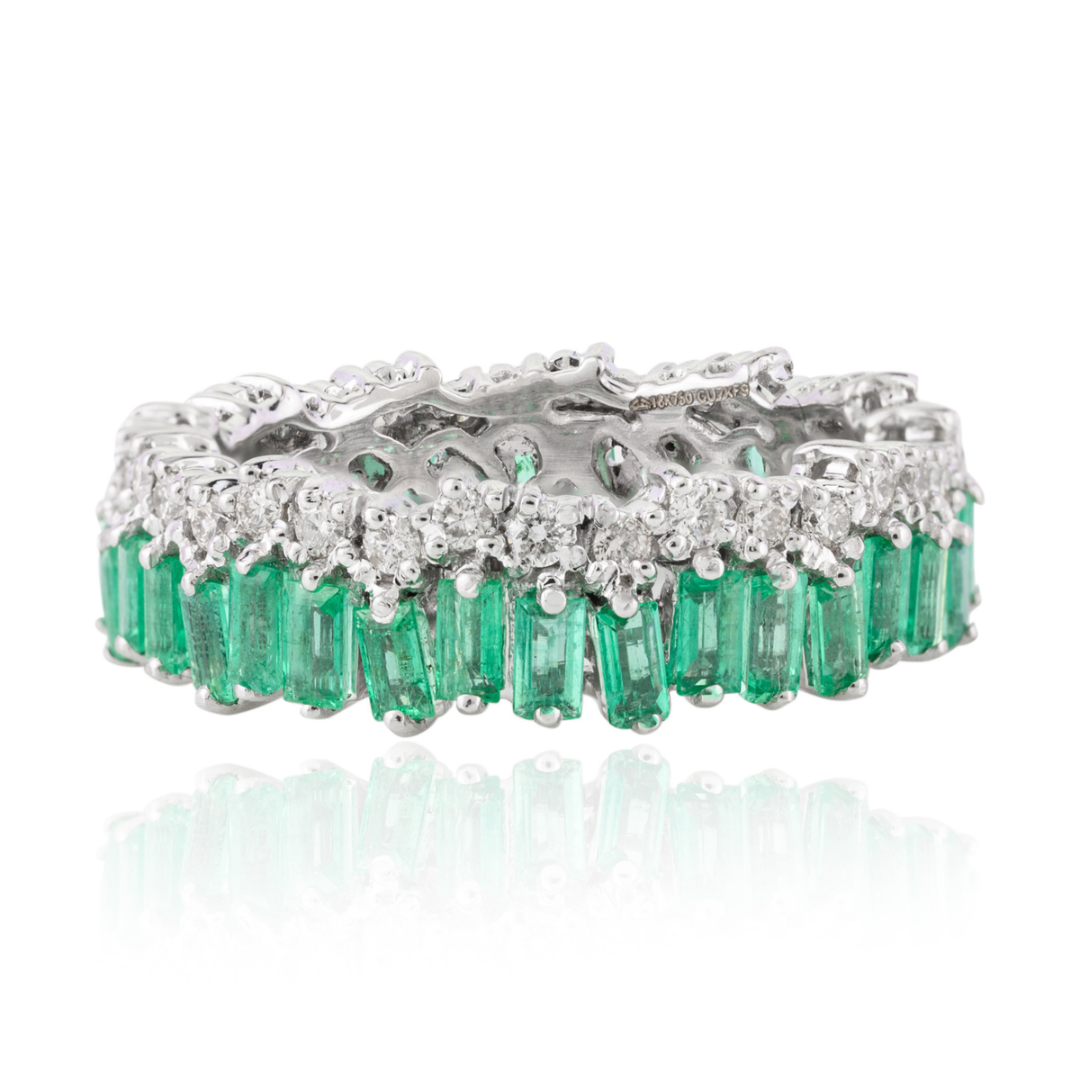 18K Solid White Gold Emerald Diamond Eternity Band - vrjewels-us