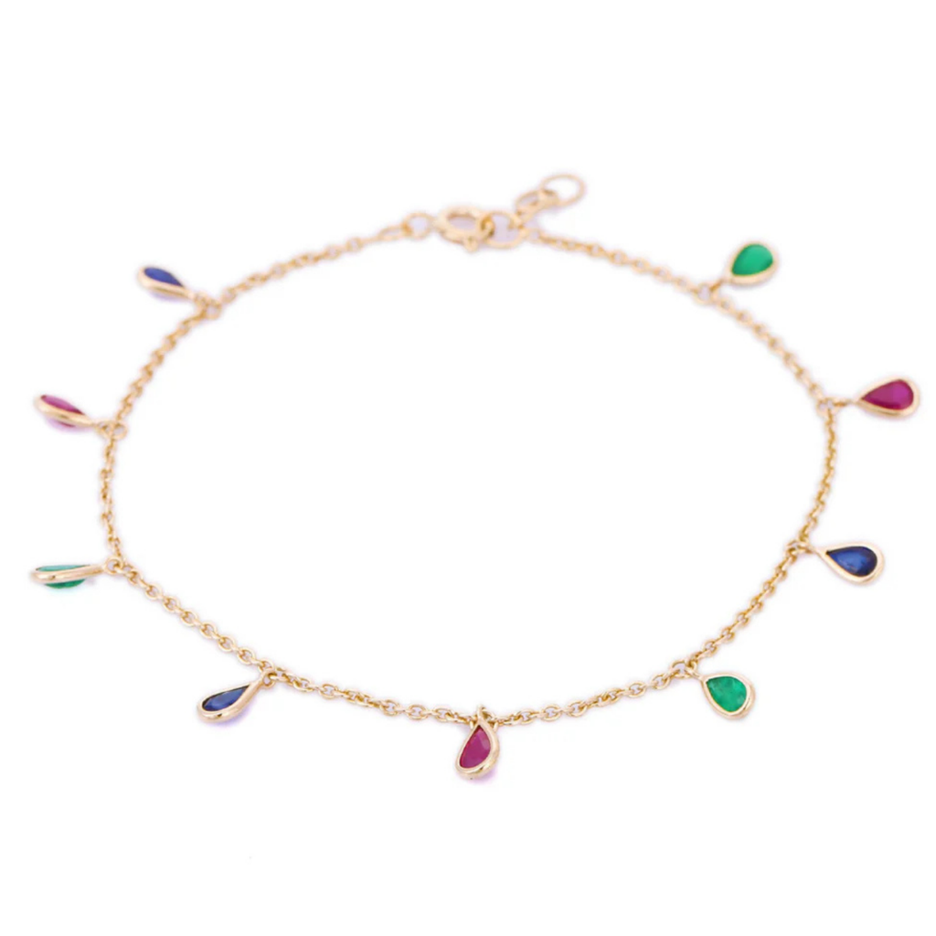 18K Gold Ruby Sapphire Emerald Charm Bracelet Image