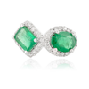 14K Solid White Gold Emerald Diamond Toi et Moi Ring Thumbnail