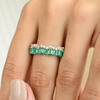 18K Solid White Gold Emerald Diamond Eternity Band Thumbnail