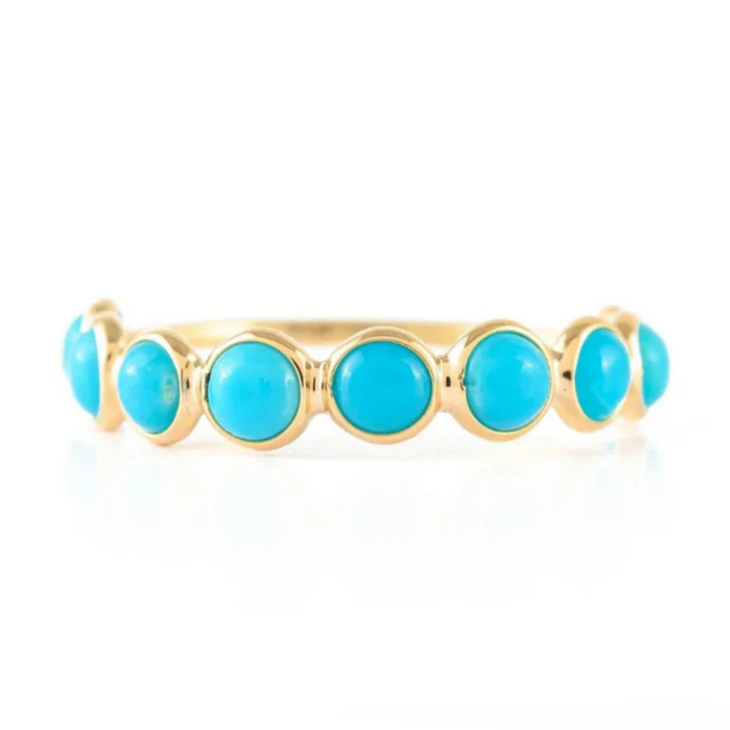 14K Yellow Gold Turquoise Half Eternity Band