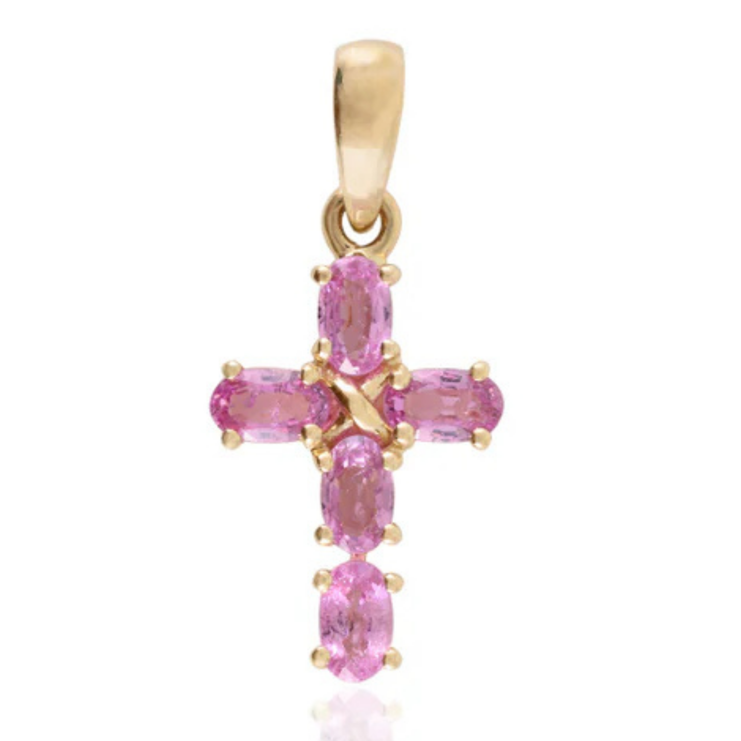 14K Gold Pink Sapphire Cross Pendant