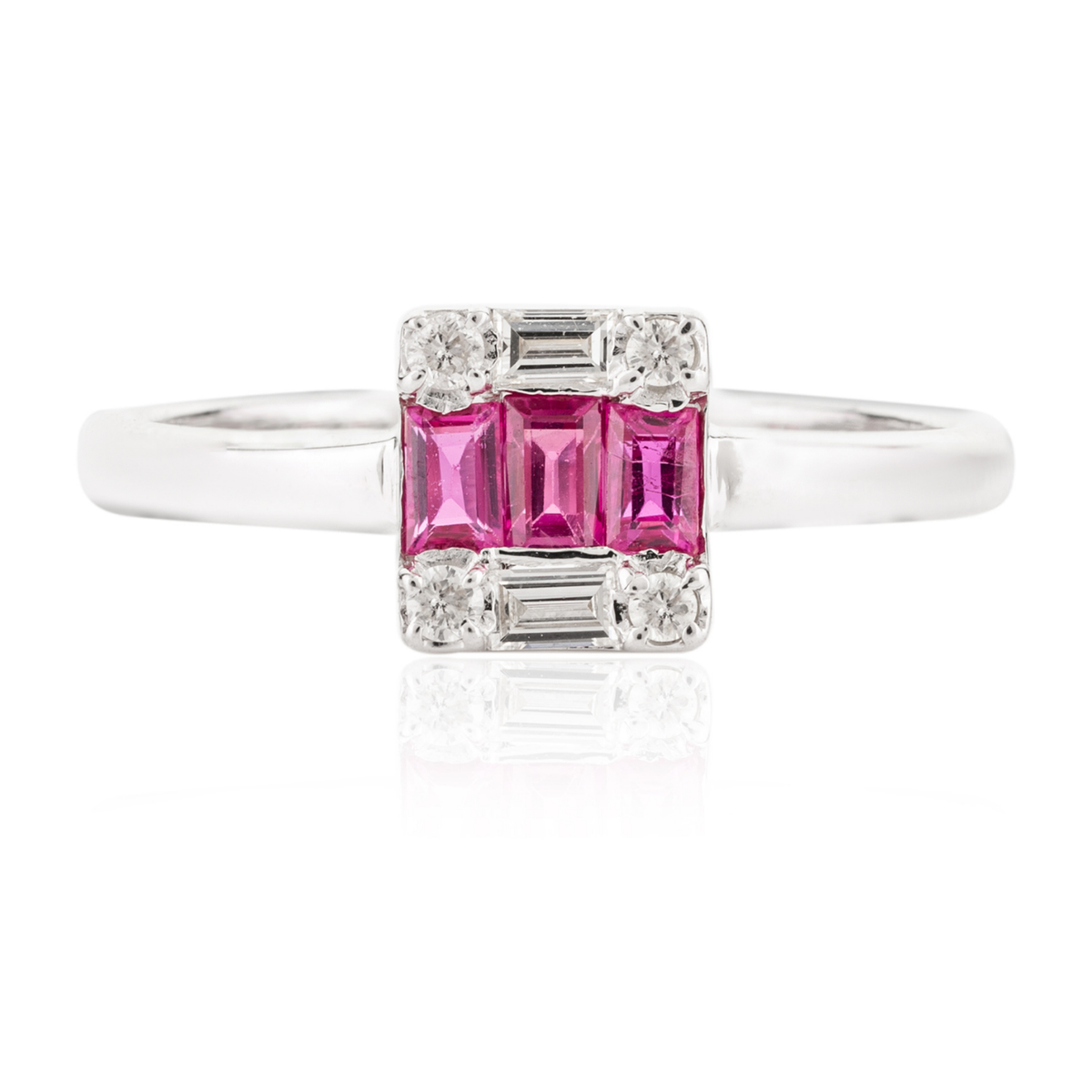 14K Solid White Gold Ruby Diamond Ring