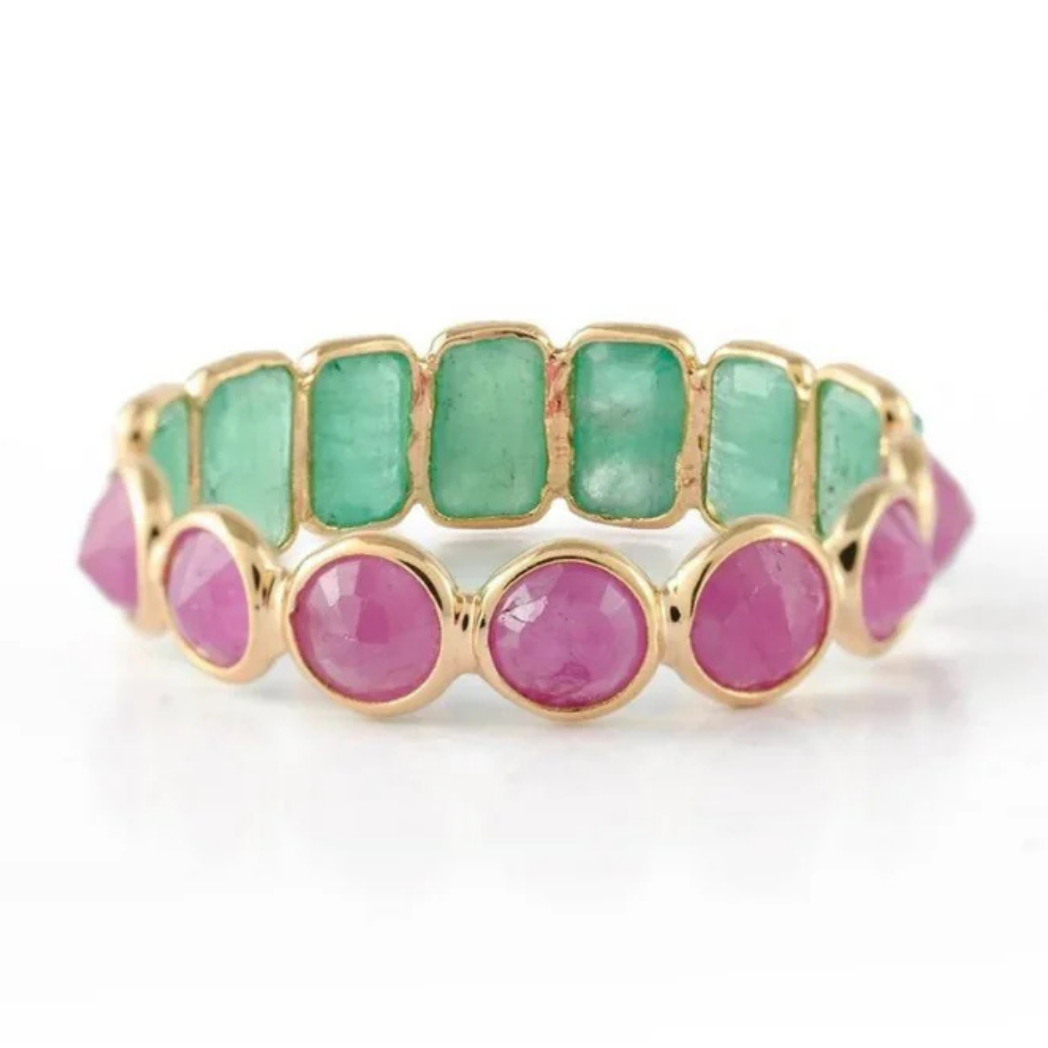 18K Gold Emerald Ruby Eternity Band