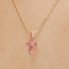 14K Gold Pink Sapphire Cross Pendant Thumbnail